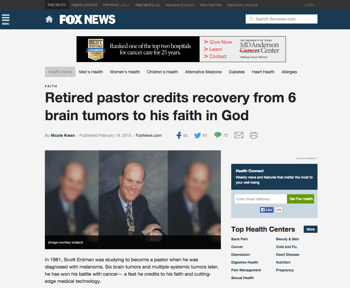 Fox News: Retired pastor credits recovery from 6 brain tumors to his faith in God