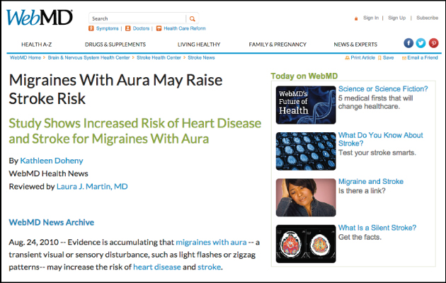 WebMD: Migraines With Aura May Raise Stroke Risk
